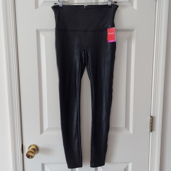 SPANX Pants - NWT Spanx Black Stretch High Rise Faux Leather Leggings Pants Size Large